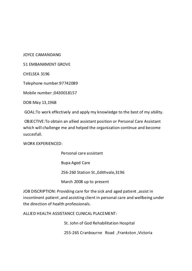 Allied Health Assistant Sle Resume joyce camandang allied health assistant resume Allied Health Assistant Sle Resume joyce camandang allied health assistant resume