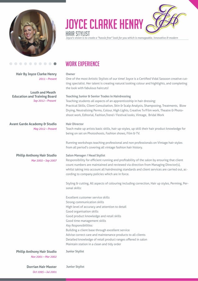 Hair styling resume