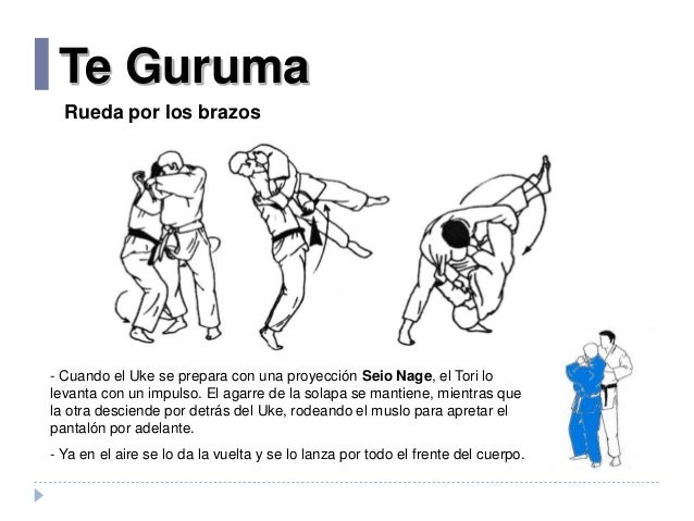 Te Guruma
Rueda por los brazos
- Cuando el Uke se prepara con una proyección Seio Nage, el Tori lo
levanta con un impulso....