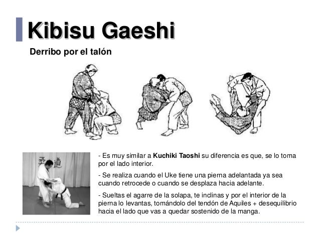 Kibisu Gaeshi
Derribo por el talón
- Es muy similar a Kuchiki Taoshi su diferencia es que, se lo toma
por el lado interior...