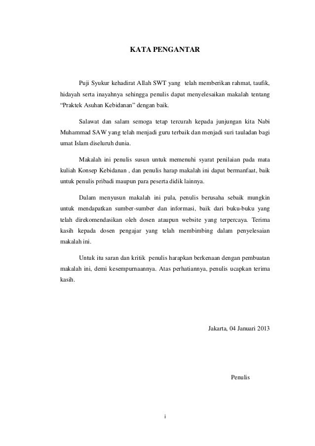 Kata pengantar dan daftar isi konsep