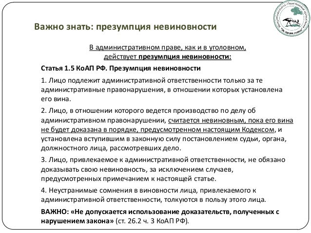 она Презумпция невиновности в административном праве заплатил