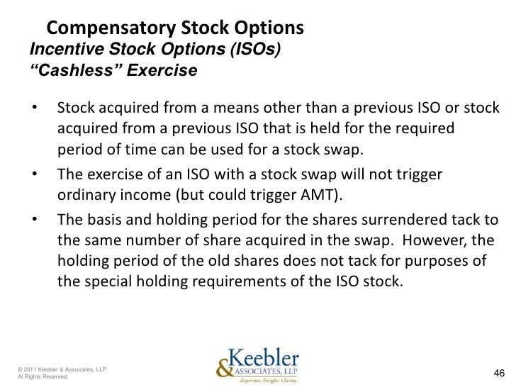 cashless settlement stock options exercise of iso