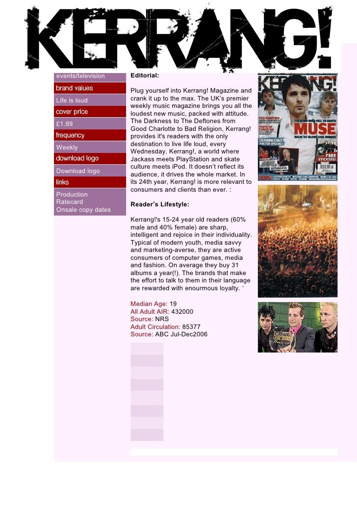 Kerrang!
Magazine/online/
events/television Editorial:
Plug yourself into Kerrang! Magazine and
Lif...