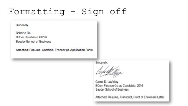 sign off cover letters