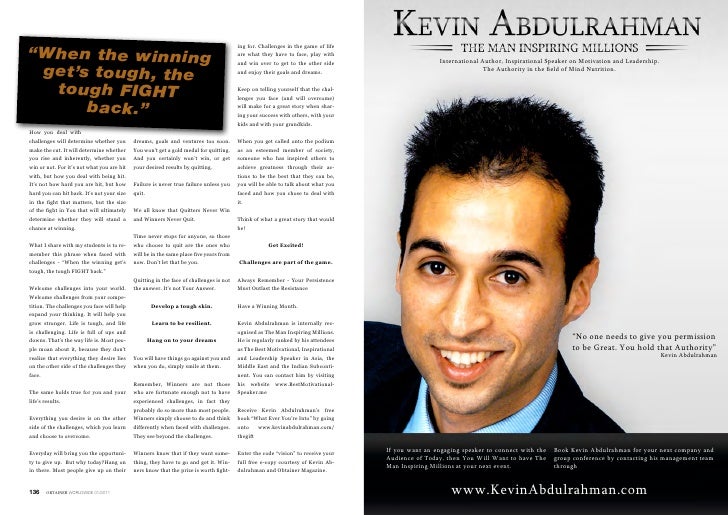 “When the winning ing for. Challenges in the game of life are what they have to face, play with International Author, Inspirational Speaker on Motivation ... - kevin-abdulrahman-challenges-3-728