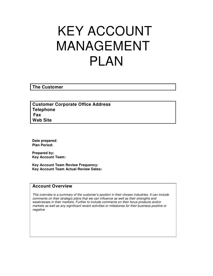Account Plan Template Sample KEY ACCOUNT MANAGEMENT PLAN The Customer Customer ...