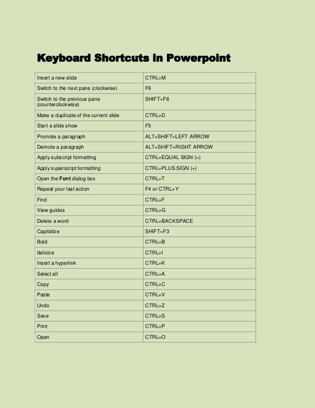 are there any keyboard shortcuts for powerpoint