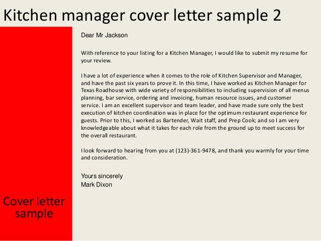 Resume Cover Letter For Kitchen Manager ~ Kitchen manager cover letter