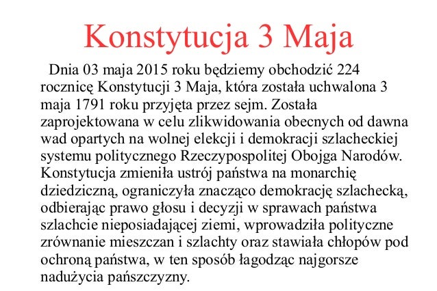 Jakie Zmiany Wprowadziła Konstytucja 3 Maja Konstytucja 3 maja