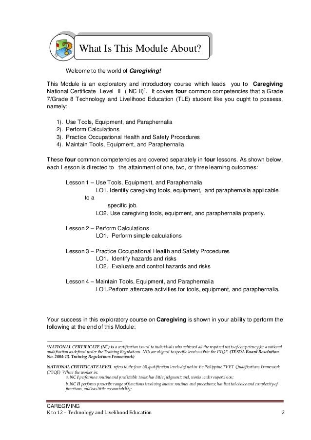 K to 12 caregiving learning modules