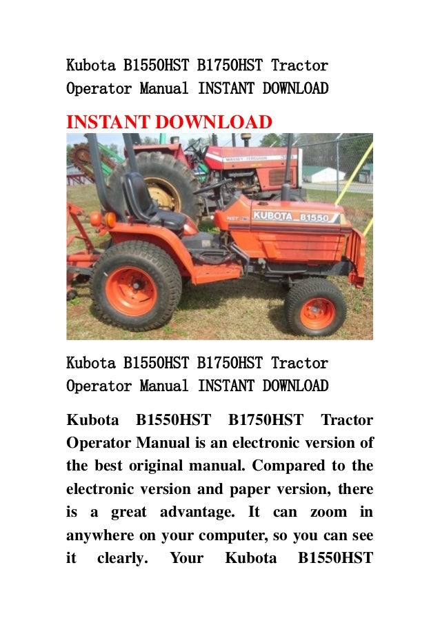 Kubota b1550 hst b1750hst tractor operator manual instant download
