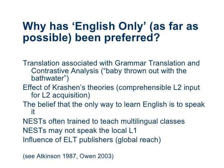 the use of l1 in an Should you or shouldn’t you use the students’ first language (l1) in the classroom this is one of the questions which most divides efl/esl teachers – whether. the use of l1 in an Should you or shouldn’t you use the students’ first language (l1) in the classroom this is one of the questions which most divides efl/esl teachers – whether.