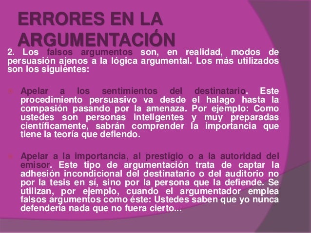 Posibles Errores Relacionados Con Los Diferentes Tipos De Argumentos