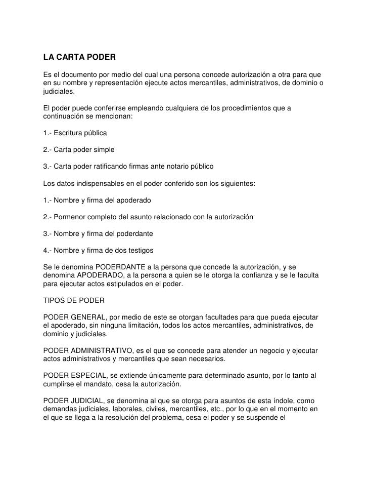 ELABORAR CARTA PODER elaborar carta poder: