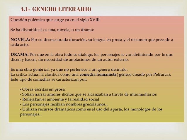 A Que Genero Literario Pertenece La Celestina