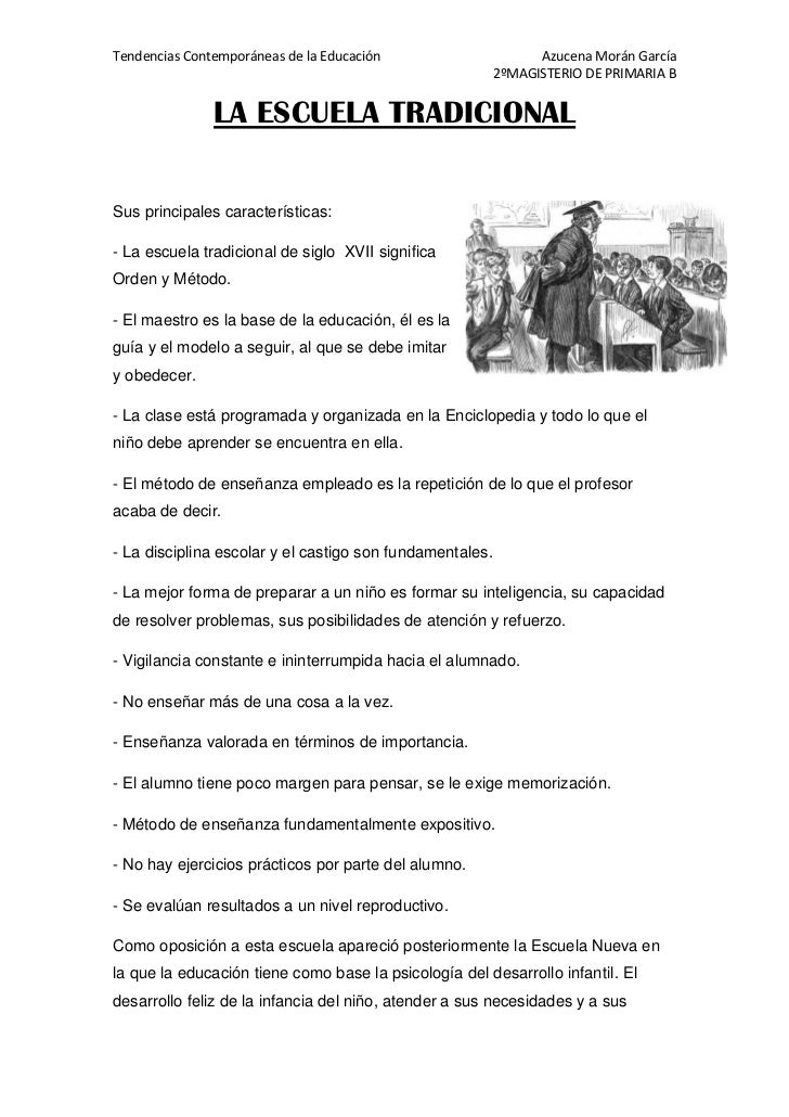 CARACTERISTICA DE LA ESCUELA TRADICIONAL caracteristica de la escuela tradicional: