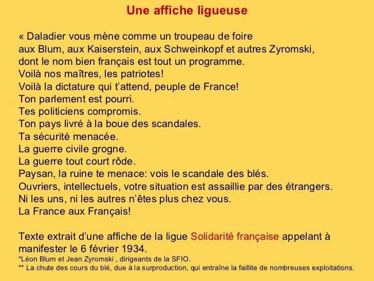 Affiche De La Solidarité Française 5 Février 1934