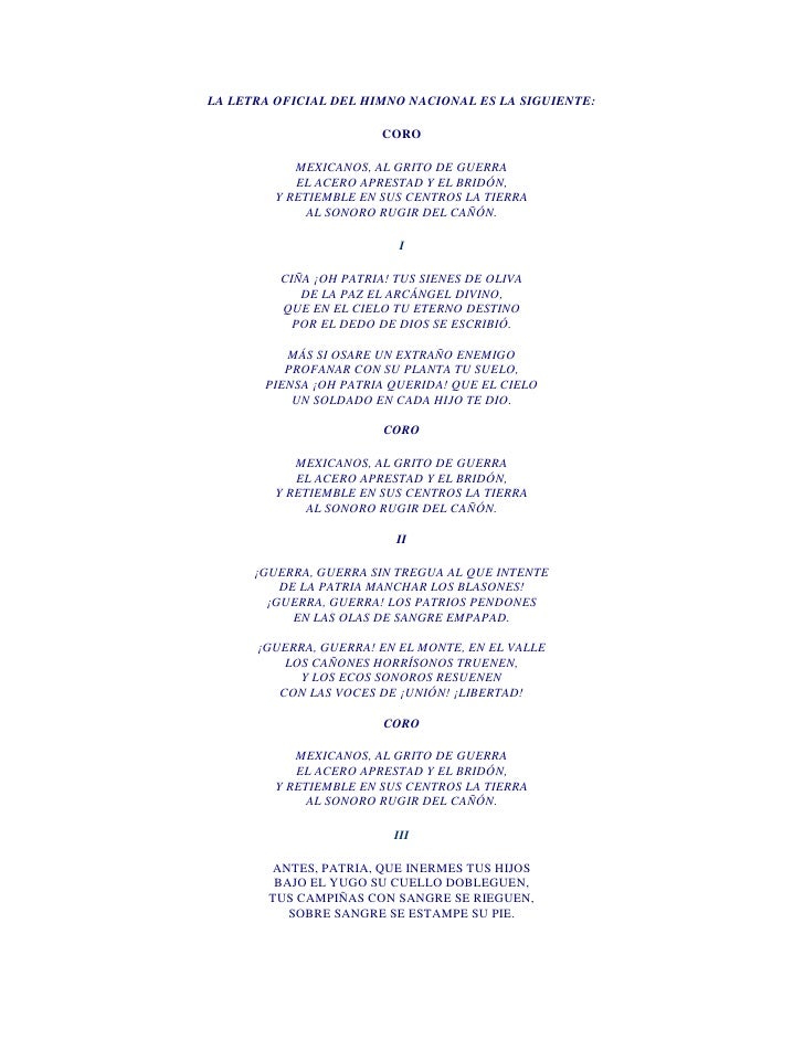 ES LA LETRA DEL HIMNO DE LA es la letra del himno de la: