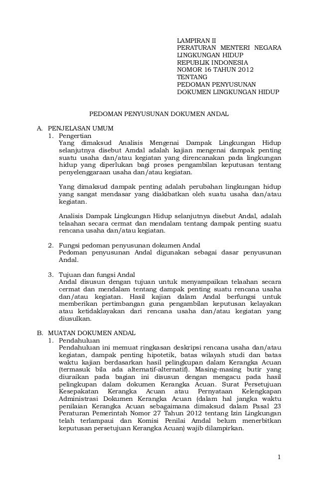 LAMPIRAN II PERATURAN MENTERI NEGARA LINGK... LAMPIRAN II PERATURAN MENTERI NEGARA LINGK...