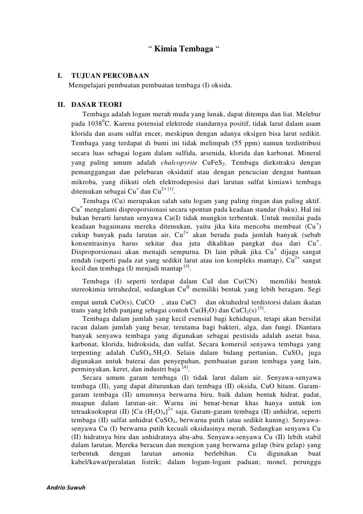 laporan praktikum kimia anorganik ii kimia tembaga laporan praktikum kimia anorganik ii kimia tembaga