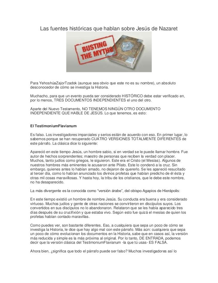 Las fuentes históricas que hablan sobre Jesús de NazaretPara YehoshúaZajorTzadok (aunque sea obvio que este no es su nombr...