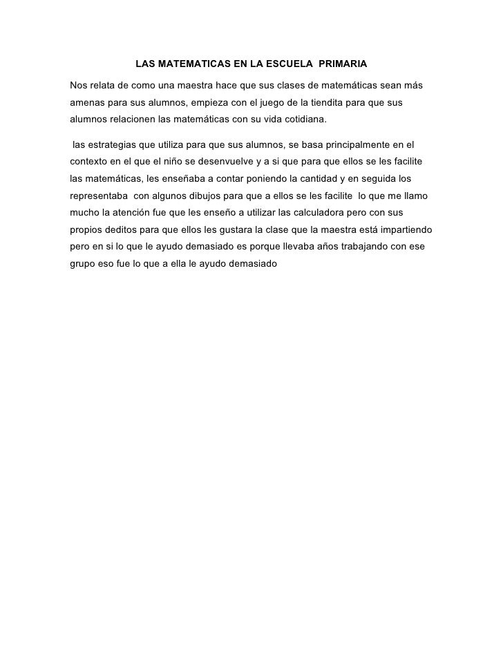 LAS MATEMATICAS EN LA ESCUELA PRIMARIA las matematicas en la escuela primaria: