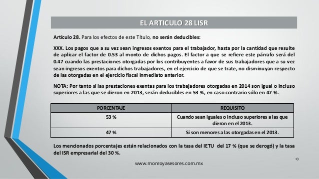 Las Prestaciones Laborales y la nueva Ley del ISR.