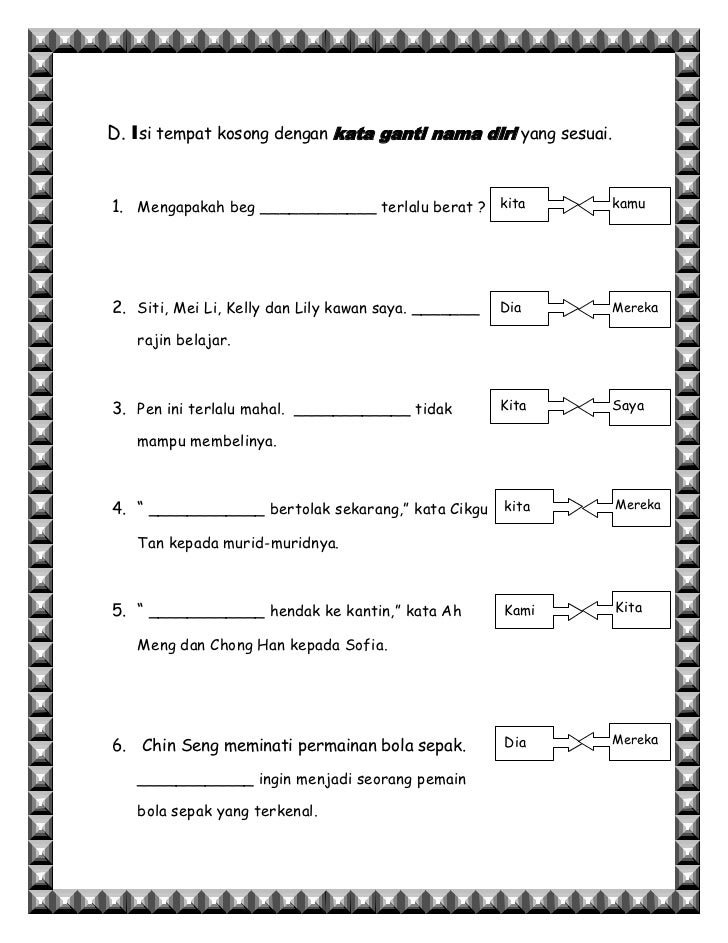 Latihan kata ganti nama diri tahun 3