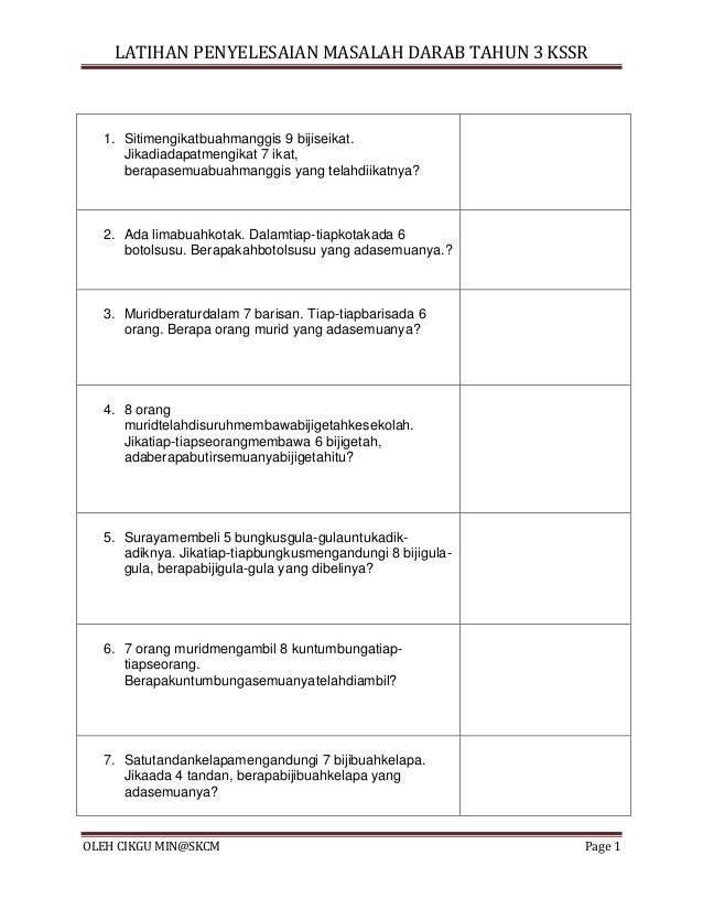 Contoh Latihan Matematik Tahun 3 Related Keywords - Contoh 