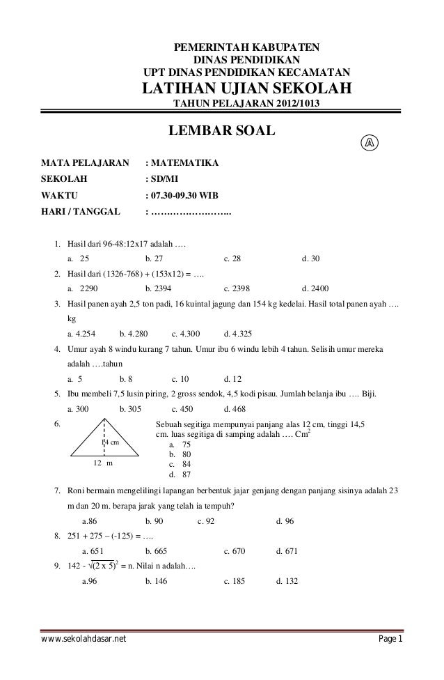Latihan soal ujian nasional matematika sd