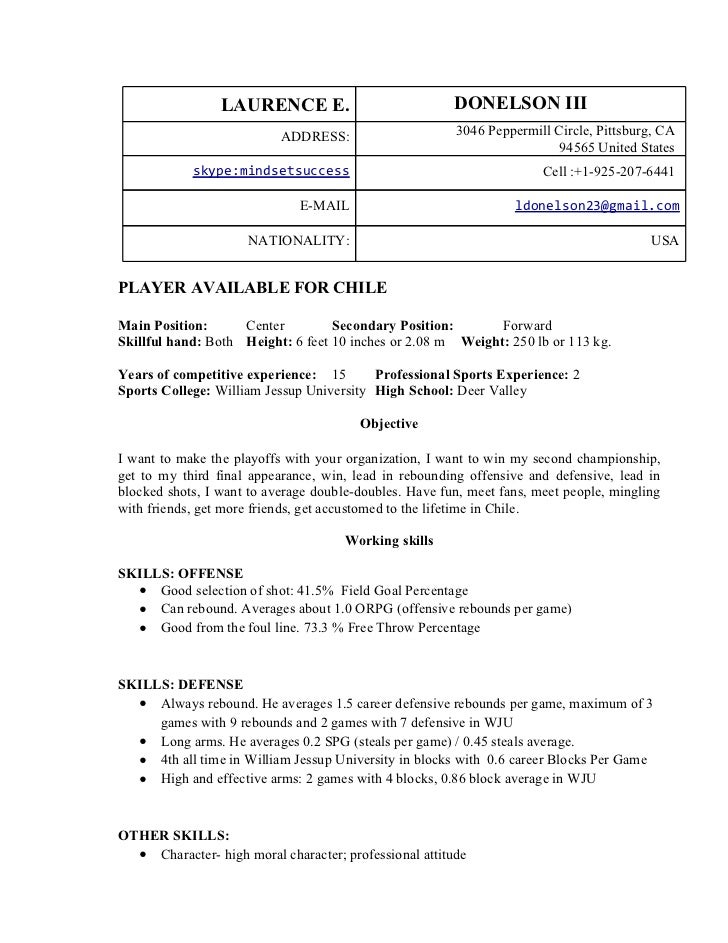 Sample Basketball Player Profile Template