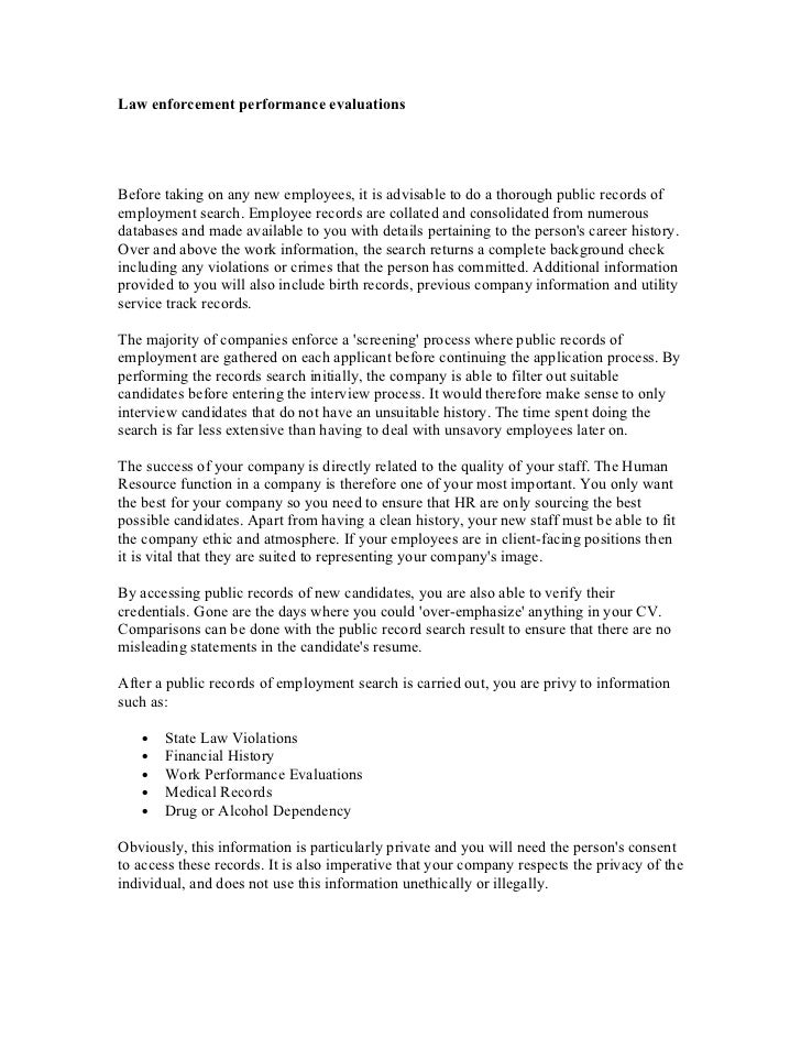 Law enforcement performance evaluations