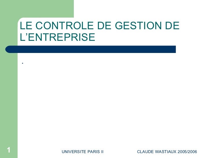 Le Controle De Gestion De L’Entreprise