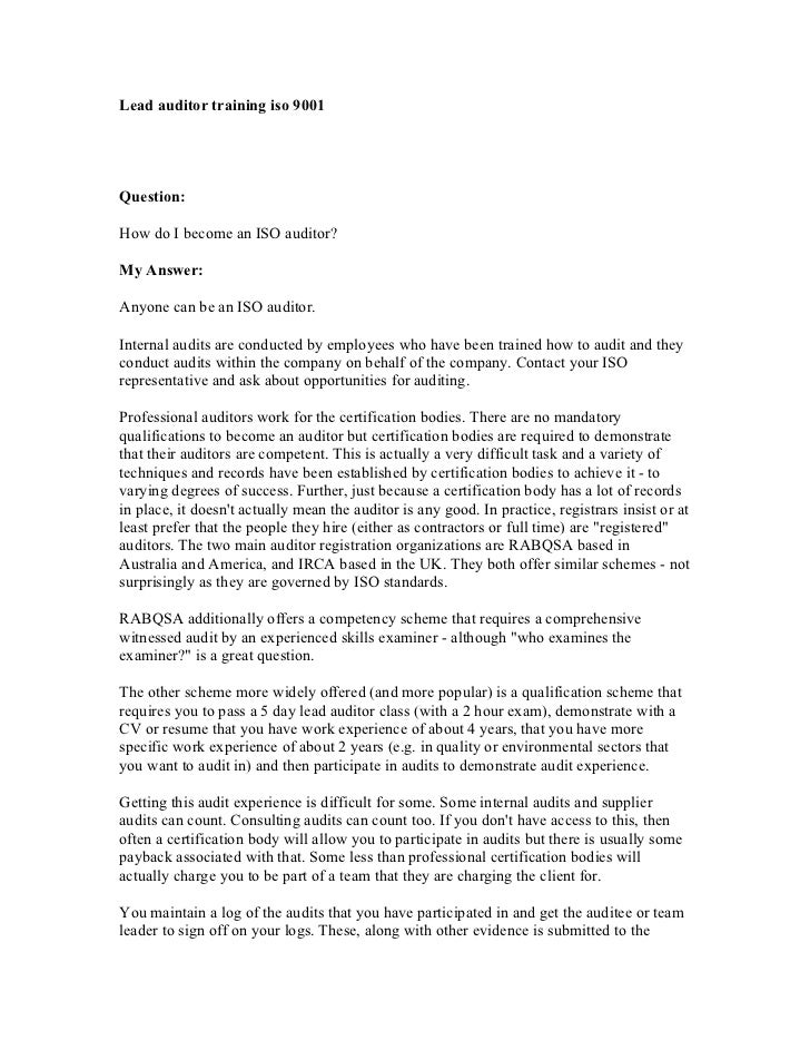 Iso 9001 Lead Auditor Training Course Material