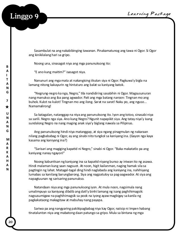 20
Linggo 9
B
A
I
T
A
N
G
7
U
N
A
N
G
M
A
R
K
A
H
A
N
Learning Package
Sasambulat na ang nakabibinging tawanan. Pinakamatu...