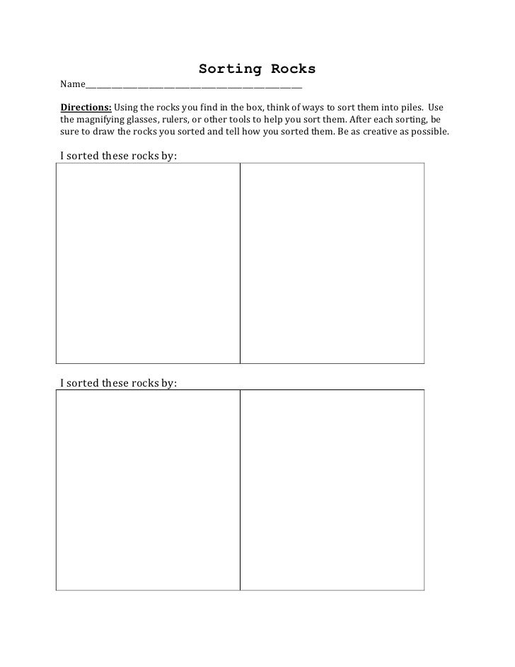 Learning Center Worksheet-Sorting Rocks