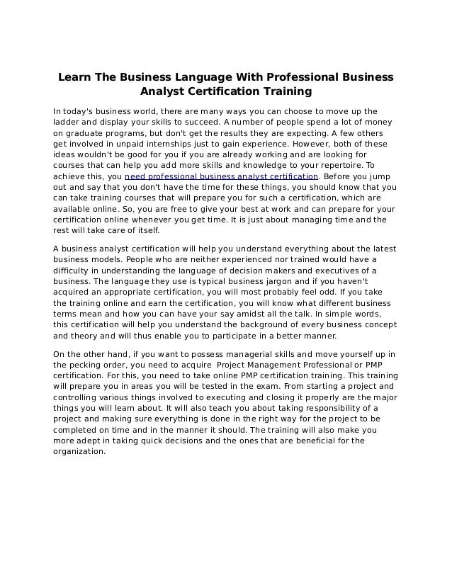 Learn The Business Language With Professional Business Analyst Certifâ€¦