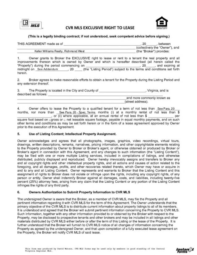 Lease listing agreement Lease listing agreement