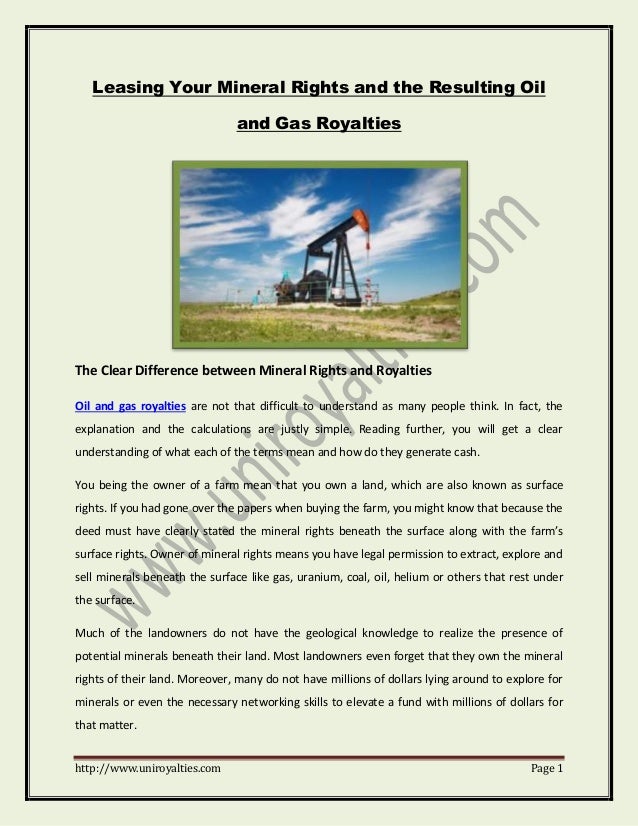 Leasing Your Mineral Rights and the Resulting Oil and Gas Royalties