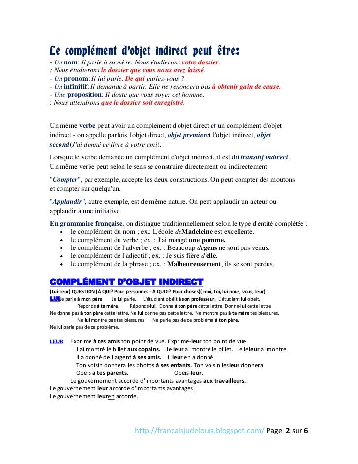 Le compl ment d objet indirect