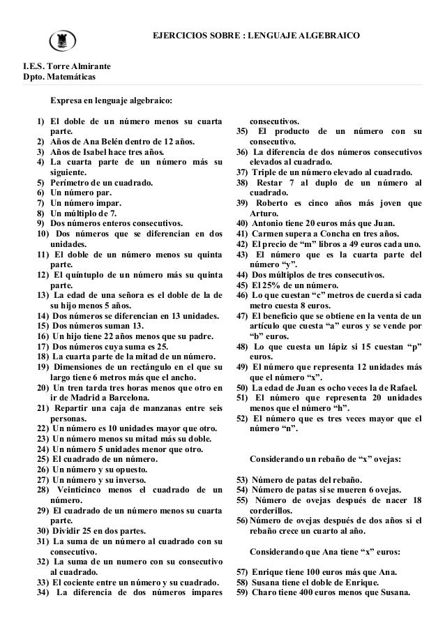 LENGUAJE ALGEBRAICO QUE ES lenguaje algebraico que es: