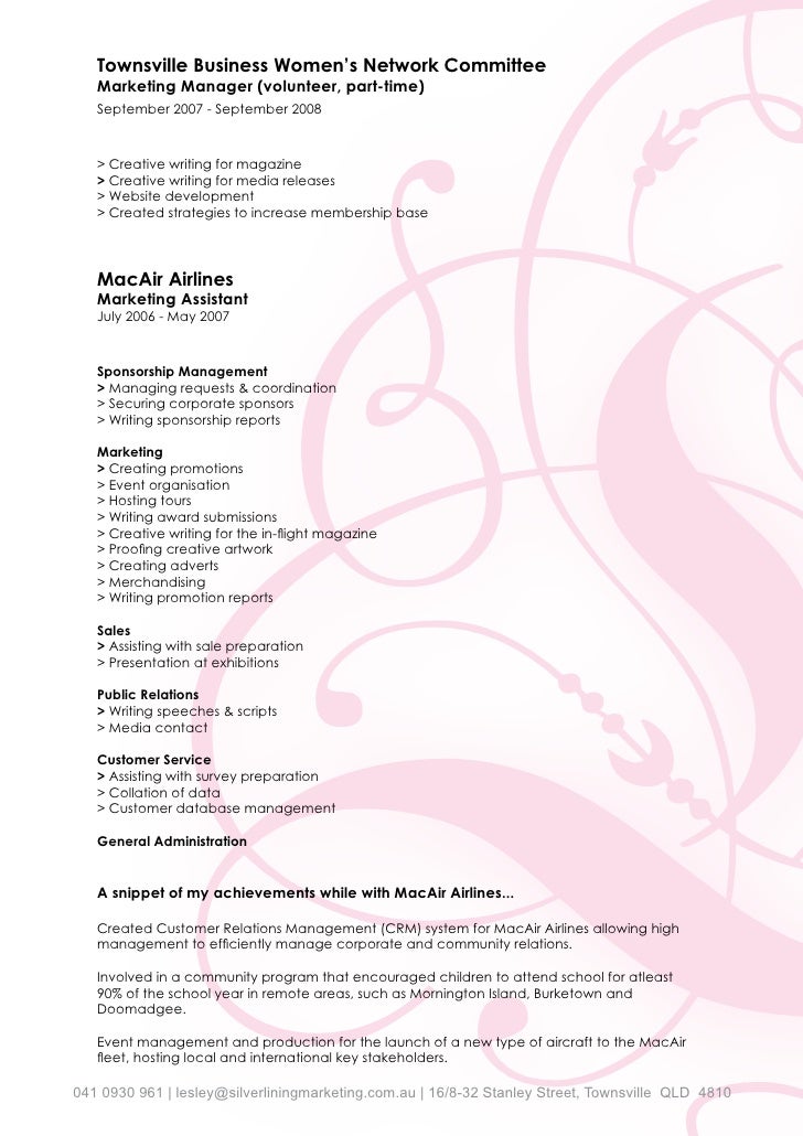 business marketing resume