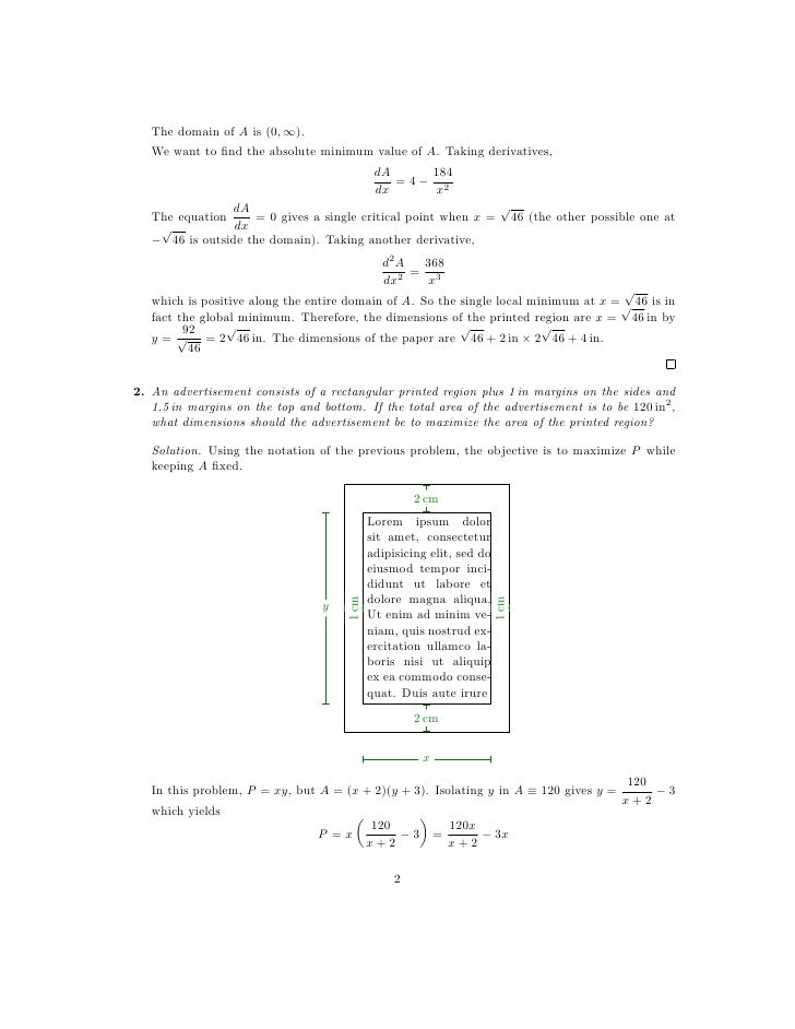 Worksheets Application Of Optimization Work Sheet With Solution lesson 22 optimization problems worksheet solutions