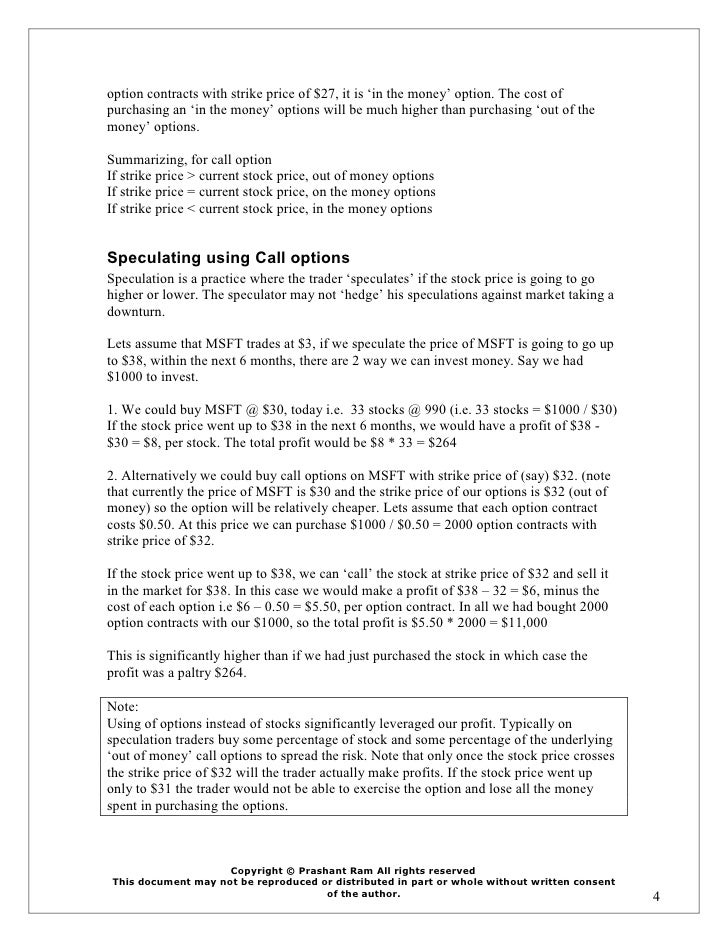 option contract an shares number in of