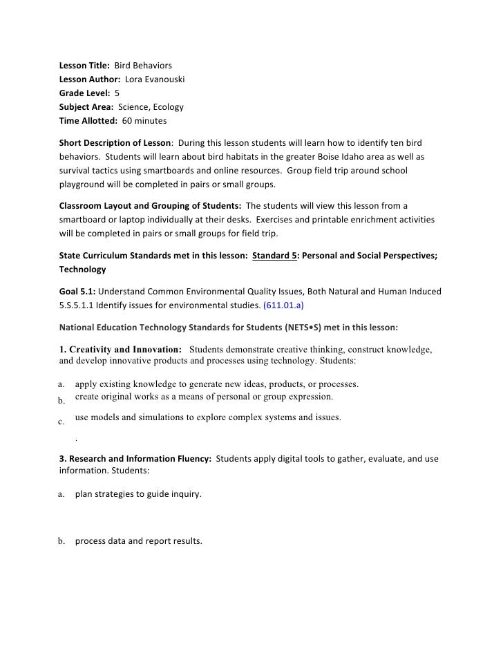 Bird Behavior Lesson Plan