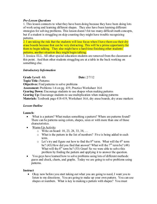 First Pattern Lesson plan