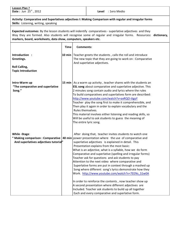 Lesson plan 7 comparative and Lesson plan 7 comparative and