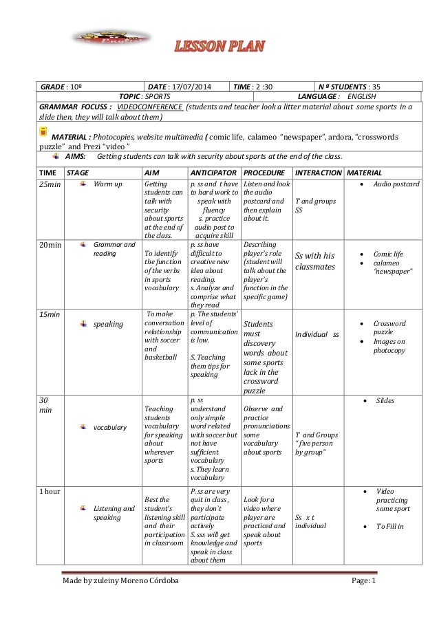lesson plan about sports lesson plan about sports