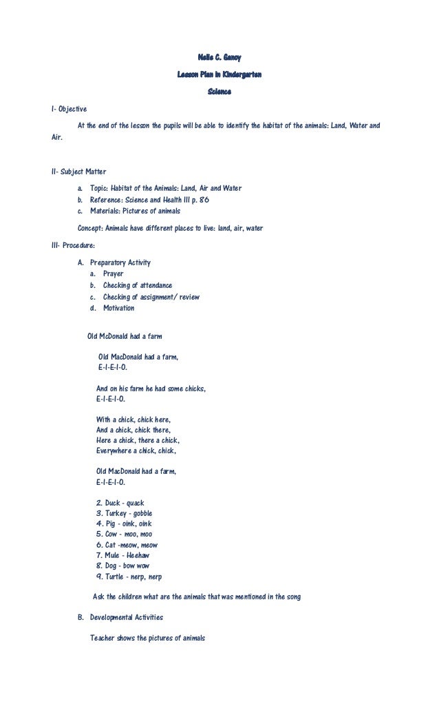 Lesson plan in kindergarten final